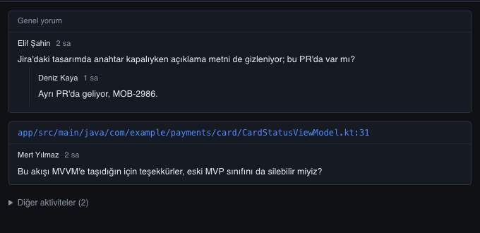 Yorumlar sekmesi: insan yorumları ve yanıtları